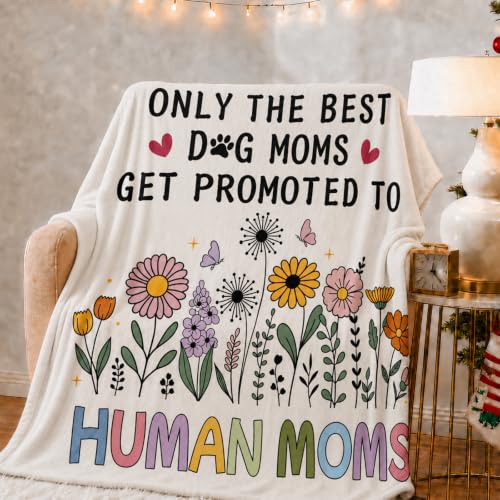 Beige Pregnancy Gift Blanket for New Moms - 60x50 Inches - Funny Dog Mom Message
