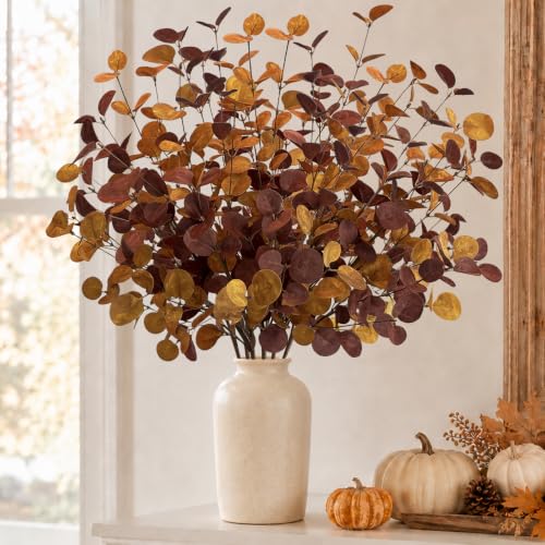 Fall Decor 6 Pack 28-Inch Faux Eucalyptus Stems for Autumn Home Decor