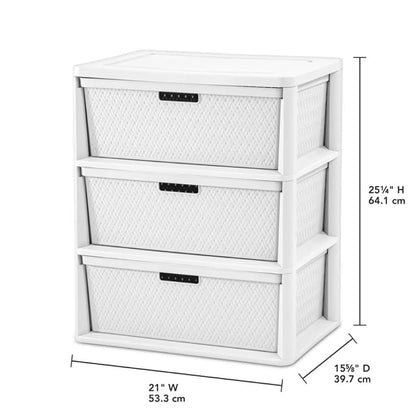 2 Pack Wide 3-Drawer Storage Tower with Removable Bins — White Cross-Weave Organizer (Variation: White)
