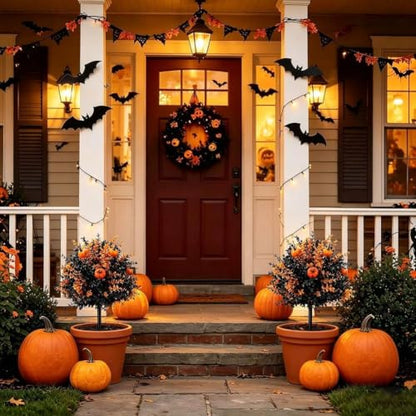 Artificial Fall Pumpkin Topiary Stakes 22-Inch Outdoor Yard Decor Set of 2