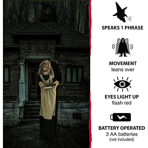 Haunted Hill Farm Lifesize Animatronic Scary Possessed Woman with Motion Activated Lights and Sound, Battery-Operated Indoor or Covered Outdoor Halloween Decoration