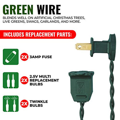 Vermont 612 Clear Incandescent Christmas Twinkle Lights on Green Wire - 100 LEDs