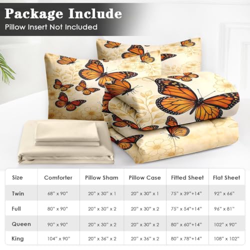 WeCozy Vintage Butterfly Queen Comforter Set - Botanical Bedding, 7 Pieces