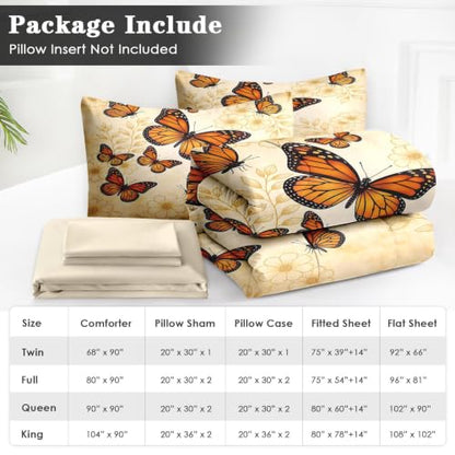 WeCozy Vintage Butterfly Queen Comforter Set - Botanical Bedding, 7 Pieces