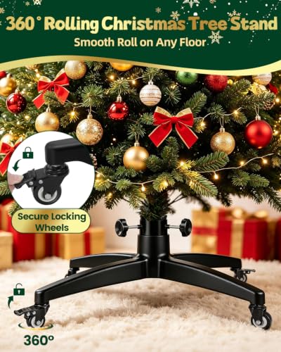 Black 35 Inch Rolling Christmas Tree Stand for Up to 12 FT Artificial Trees