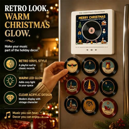 ACMONEY Christmas Vinyl Player Fridge Music Box Set - NFC Magnetic Mini Turntable - 1 Set-A