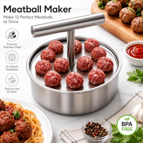 Stainless Steel Meatball Maker Tool 12 Holes - Uniformly Shaped Meatballs