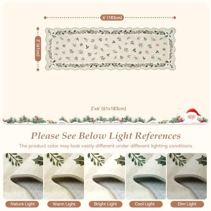 LIVEBOX Christmas Runner Rug for Kitchen 2x6 Beige Washable Non Slip Floral Bow Scalloped Edge