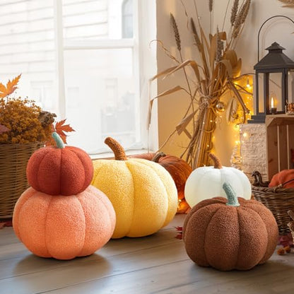 3D Pumpkin Throw Pillows Set - Green White Caramel Halloween Fall Decor, 11.02" & 7.87"