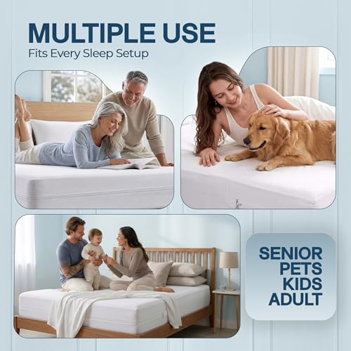 White Queen Size Waterproof Mattress Protector Encasement - Zippered Fit