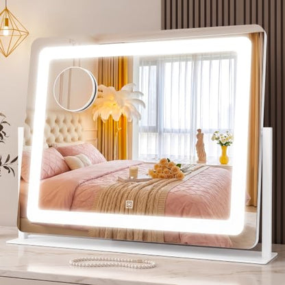 CraftCraze 22x17 Inch Dimmable Lighted Makeup Mirror with 3 Color Modes - White / 22"L x 17"W