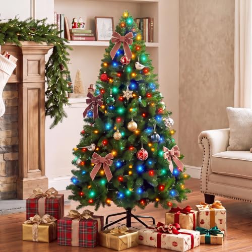 Pre-Lit Artificial Christmas Tree 4.5Ft Multicolor Green with Warm Glow Lights