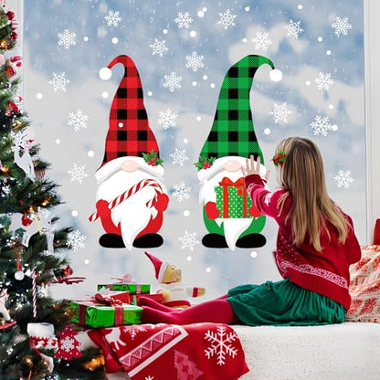 Extra Large Christmas Window Clings 2 Sheets Double-Sided Gnome Snowflake Decor
