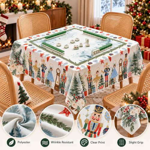55 Inch Christmas Mahjong Tablecloth with Watercolor Nutcracker Design