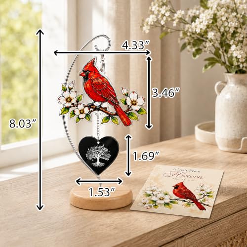 Memorial Cardinal Gift with Heart Pendant and Wooden Base - Sympathy Keepsake - Variation of THIS listing