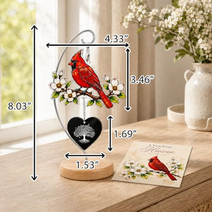 Memorial Cardinal Gift with Heart Pendant and Wooden Base - Sympathy Keepsake - Variation of THIS listing