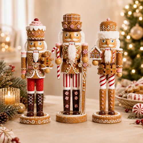 Nutcracker Figurines Set - Gingerbread Theme, 5.9 Inches, 3 Pieces