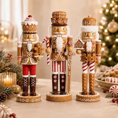 Nutcracker Figurines Set - Gingerbread Theme, 5.9 Inches, 3 Pieces