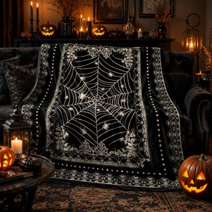 Halloween Blanket 60x50 Gothic Spider Web Throw Blanket - Dark Decor