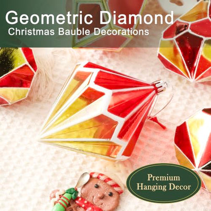 Christmas Tree Ornaments Set - Red and Gold Geometric Shatterproof Decorations, 9 pcs - Holiday Home Decor