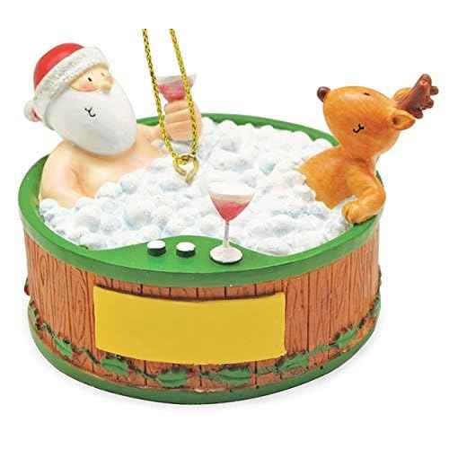 Cape Shore Santa and Reindeer Relaxing in Hot Tub Christmas Holiday Ornament