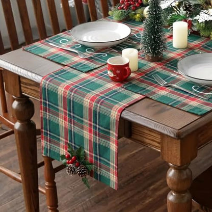 Christmas Table Runner Green Red Plaid 108 Inch Long Festive Holiday Decor