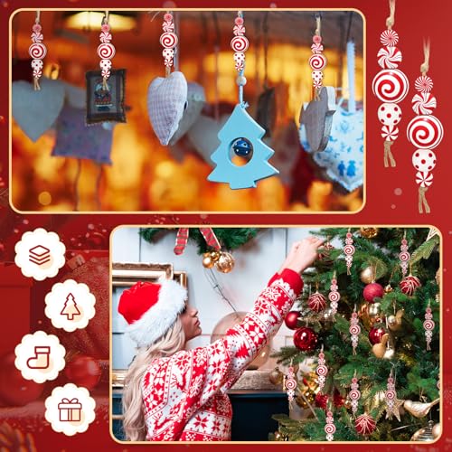 24 Christmas Candy Cane Wooden Ornaments for Holiday Decor