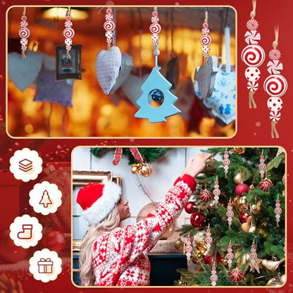 24 Christmas Candy Cane Wooden Ornaments for Holiday Decor