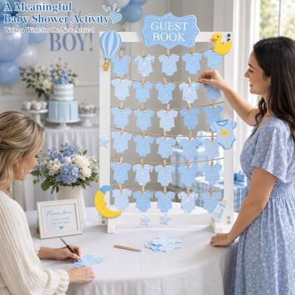 Baby Shower Guest Book Alternative Blue Gender Reveal Wooden Frame Keepsake - Blue