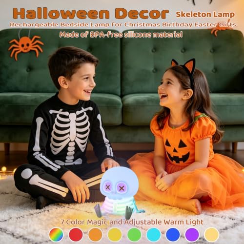 RGB Silicone Skull Night Light Kids Skeleton Lamp with Touch Control - Colorful Skull 01