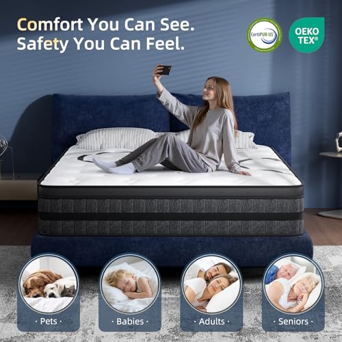 Queen Mattress 12 Inch Hybrid Queen Size in a Box Medium Firm New Version with Memory Foam & Pocket Springs - Pressure Relief & Motion Isolation