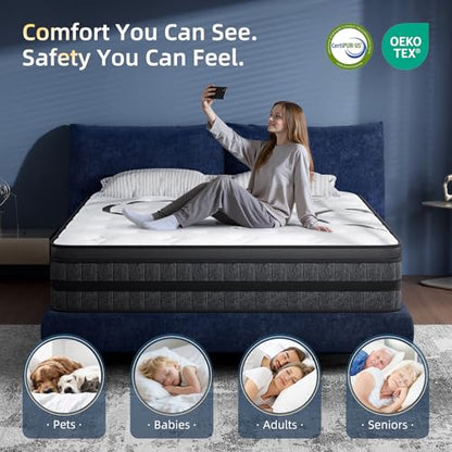 Queen Mattress 12 Inch Hybrid Queen Size in a Box Medium Firm New Version with Memory Foam & Pocket Springs - Pressure Relief & Motion Isolation