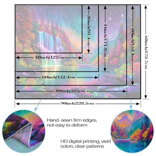 Blacklight Nature Forest Mountain Waterfall Tapestry 48x36 Inch - Purple Fluorescence