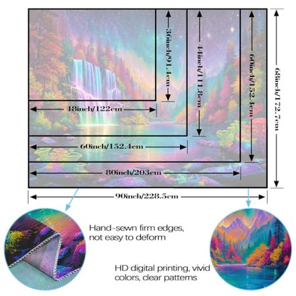 Blacklight Nature Forest Mountain Waterfall Tapestry 48x36 Inch - Purple Fluorescence