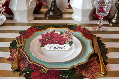 Disposable Christmas Poinsettia Paper Placemats for Dining Table - US Made, 12 Sheets