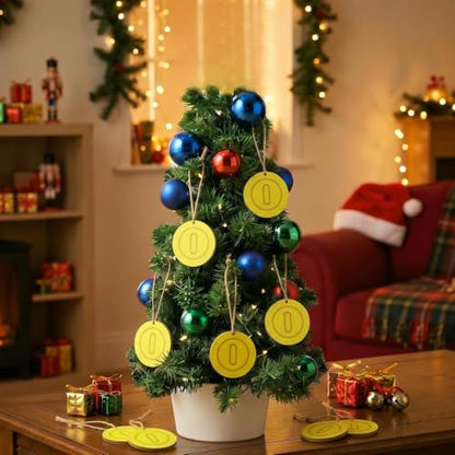 Preboun 12 Pcs Christmas Wooden Coin Ornaments - Brother Theme, Gold & Yellow, Coin Style