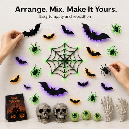 Halloween Light-Up Bat Wall Decor Set with Spiders & Web - 41 Pieces