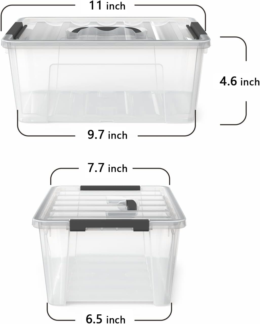 WYT Clear Storage Latch Bins - 6-Pack Organizer Box with Handles and Lids | 5-Litre Capacity