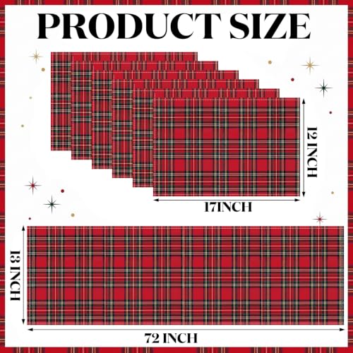 Christmas Scottish Tartan Plaid Decoration Set - Red, 10 Pieces
