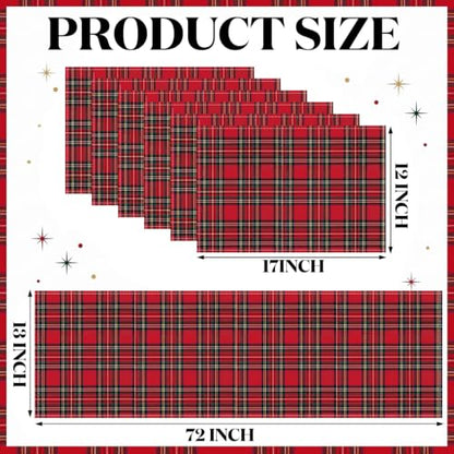 Christmas Scottish Tartan Plaid Decoration Set - Red, 10 Pieces