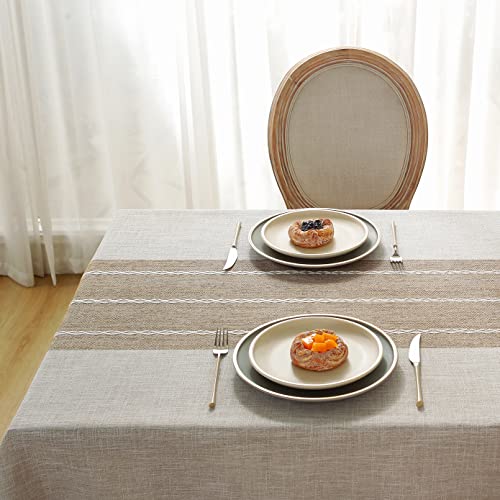 Waterproof Cotton Linen Tablecloth - Coffee Lines, 55x102 Inches, Rectangular, for Dining & Party