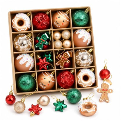 42 Pack Shatterproof Christmas Ornaments - Red & Gold Luxury Tree Decorations with Pre-Tied Strings