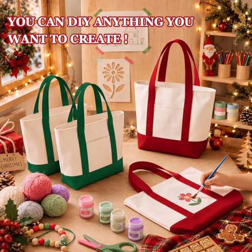 Eccliy 12 Pcs Mini Canvas Tote Bags 13x11x6 Inches Red Green - Holiday Gift Bags