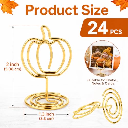 24 Pack Gold Pumpkin Table Number Holders for Fall Thanksgiving & Party Decor