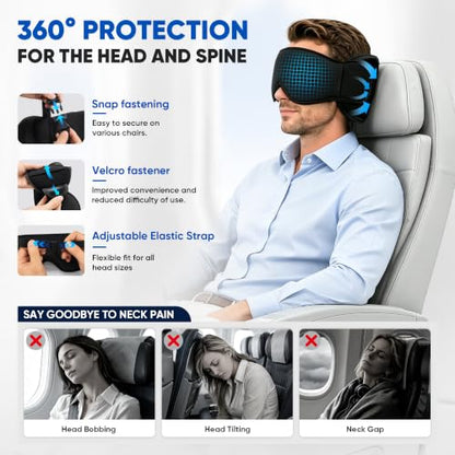 Travel Pillow with Eye Mask and Neck Support - M Size, Black, 3-in-1 Sleep Set
