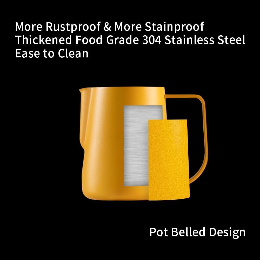 watchget Milk Frothing Pitcher 250ml/8oz Espresso Steaming Pitcher with Matte Yellow Coating Stainless Steel Milk Steamer Jug Milk Frothing Cup, Yellow