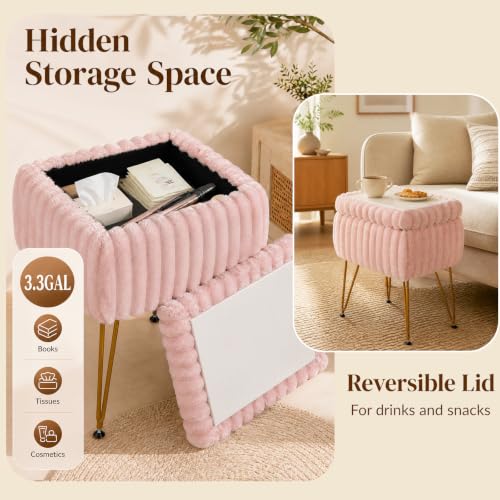 GIANTEX Vanity Stool Chair with Storage & Reversible Lid - Pink (Variation 1)