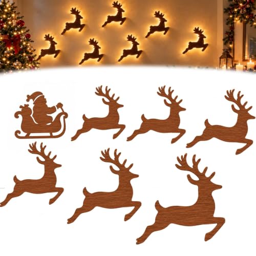 3D Wooden Reindeer Wall Decor with Santa Sleigh - Christmas Indoor Display (#B)