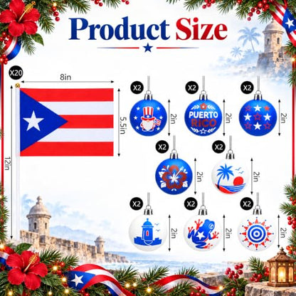 Puerto Rico Christmas Tree Decorations Set - Boricua Ornaments & Flags - Christmas Variant