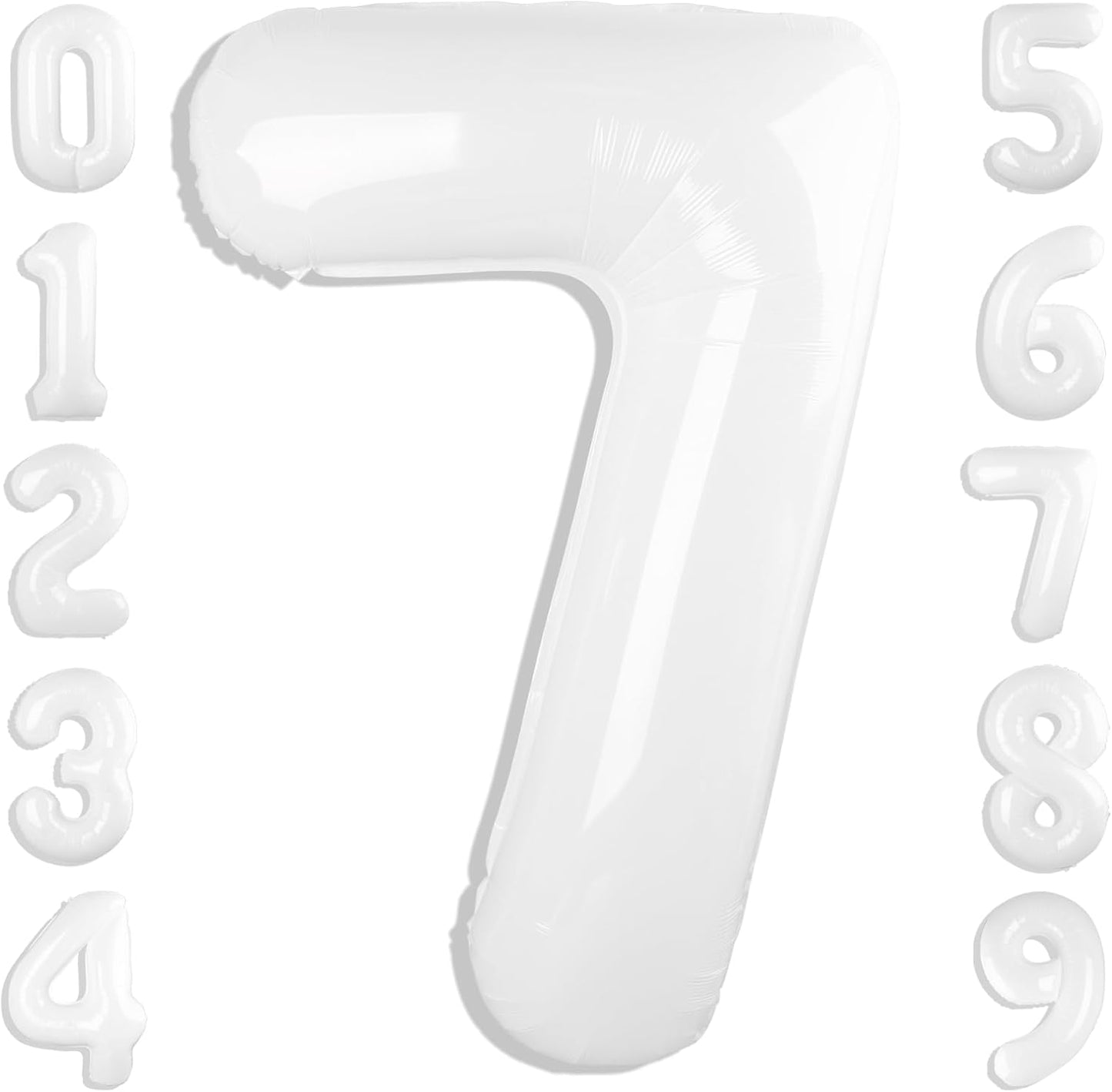 Number 7 Balloon - 40 Inch White Birthday Decoration for 7th, 17th, 27th, and 70th Celebrations